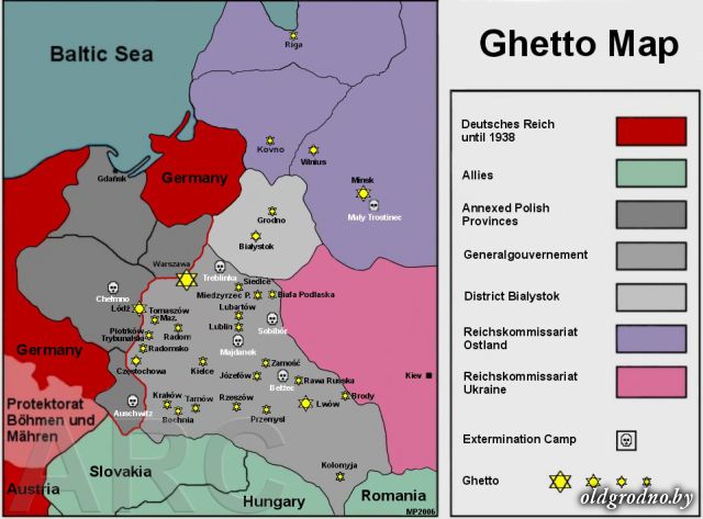 Карта расположения гетто в восточной Европе
